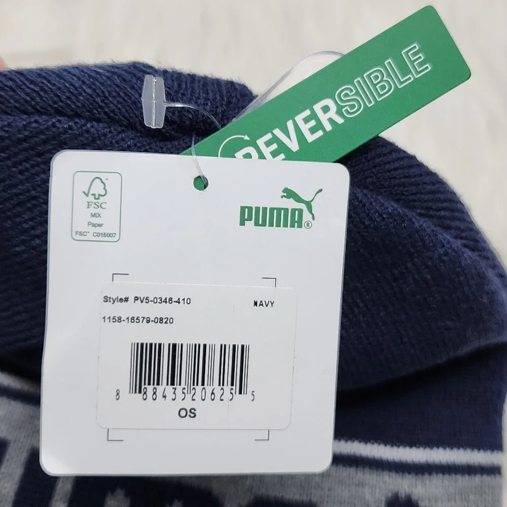 Puma Bryant Reversible Beanie Navy Blue Grey White New With Tags